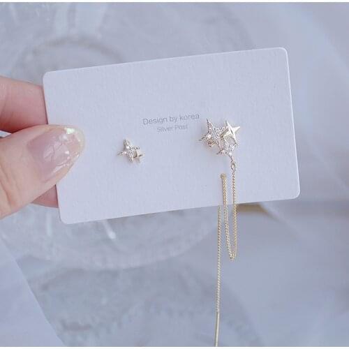 Korea New Design Fashion Jewelry 14K Gold plated Zircon Asymmetric Star Chain Earring Elegant Women Wedding Accessories Pendant