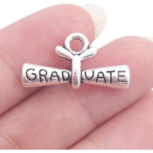 BULK 30 Zinc Alloy Tibetan Silver Plated 2017 Graduate Diploma Charms Graduation Jewelry DIY Making 21*11mm 1.97g