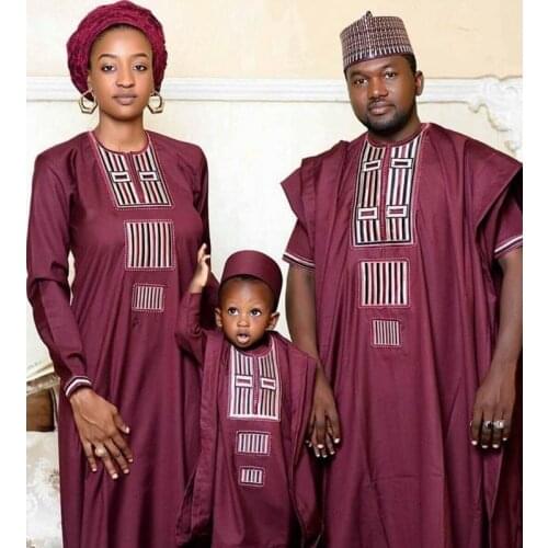 H&D african couple dress family parent kid set tops pant 3 pieces father mother boy dashiki women men bazin riche suits clothes