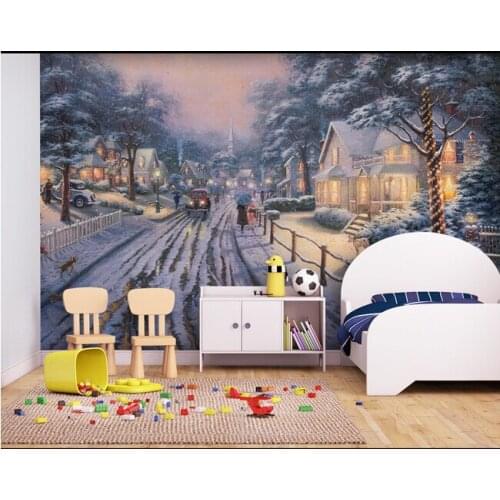 The custom 3D murals,European fairy tale street snow painting style ,living room sofa TV wall bedroom wall paper