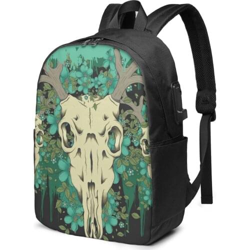 Deer Skull Women Men Backpack USB Charge School Bag For Girl Boy Travel Laptop Bookbag Daypack