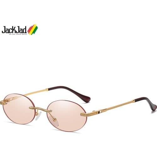JackJad Vintage Classic Rimless Style Gradient Slim Oval Sunglasses Women ins Fashion Cool Twisted Metal Design Sun Glasses 8086