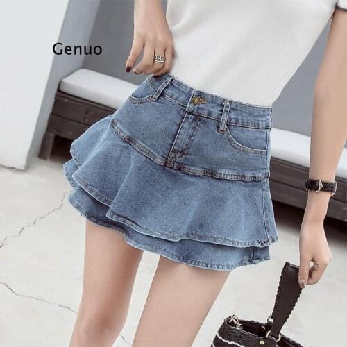Retro Denim Shorts Skirt Women Summer 2020 Streetwear Ladies Short Skirts Jeans Casual All Match Elastic Ball Gown Saia Female