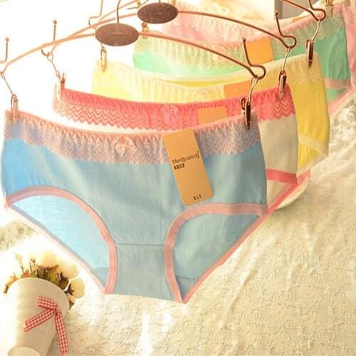 Womens Girls' Fashion Bowknot Lace Cotton Panties Briefs Female Breathable Underpants Solid Color Panty Women Lingeries