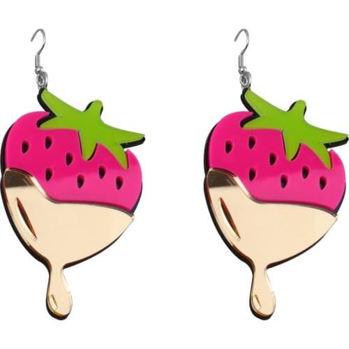 New Fashion Dripping Juice Strawberry Acrylic Drop Earrings For Women Girl Gold Color Cute Dangle Earrings Pendant Party Jewelry
