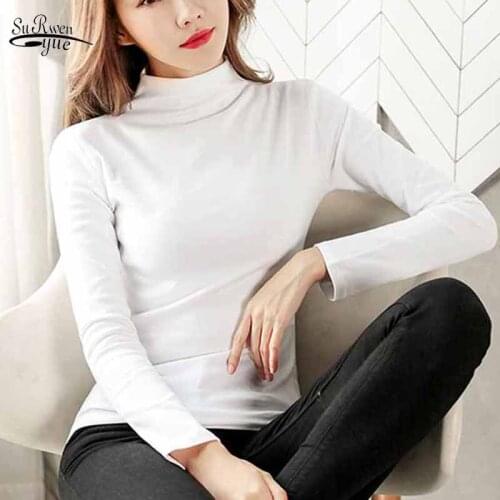 Inner Tops Woman Tshirts Half High Collar Cotton Long Sleeve T-shirt Autumn Korean Style Slim Bottoming Shirts for Women 11562