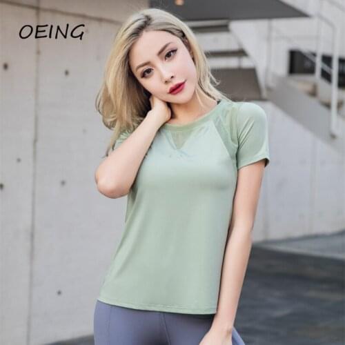 Women Workout Fitness Gym Tops Mesh Patchwork Yoga Running Shirts Short Sleeve