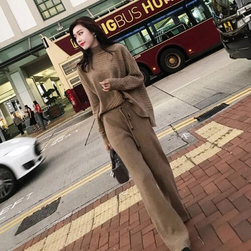 New Two-piece Set Womens Sweater And Wide Leg Pants Spring And Autumn 2-Piece Set