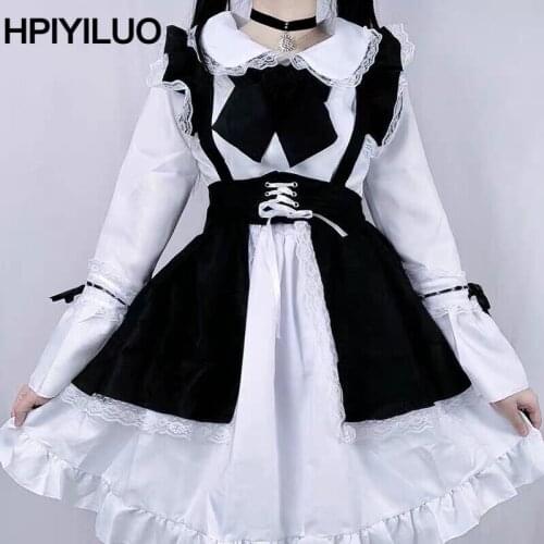 Women Maid Outfit Anime Long Dress Black and White Apron Dress Lolita Dresses Men Cafe Costume Cosplay Costume Mucama