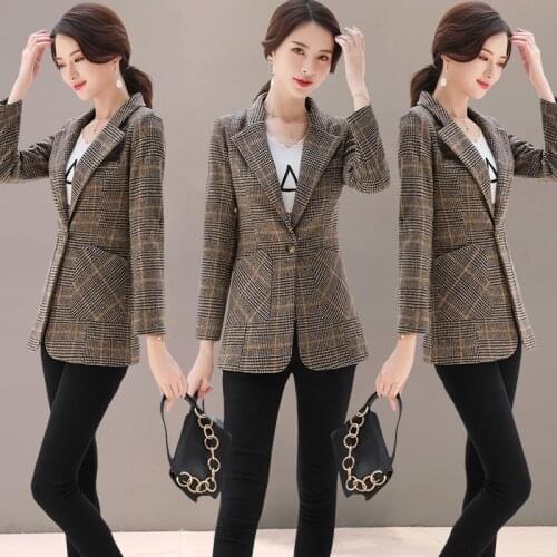 2020 New Fashion Business Interview Thicken Plaid Suits Women Work Office Ladies Long Sleeve Spring Vintage Blazer And Coat
