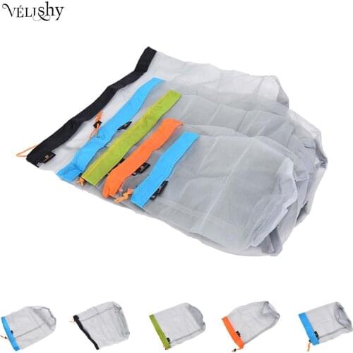 1Pcs 5 Sizes Portable Tavel Mesh Stuff Sack Drawstring Bag Travel Kit Accessories