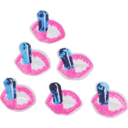 10pcs Glitter Mouth Lipstick Stickers Iron On Girls Dress Bags Jeans Coats Patches DIY Garments Appliques Sew On Badge Accessory