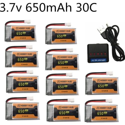 10pcs/lot 650mAh 3.7V 30c lipo Battery and USB Charger set For SYMA X5C X5C-1 X5 X5SC X5SW CX-30 905 M68 Quadcopter Lipo 3.7v