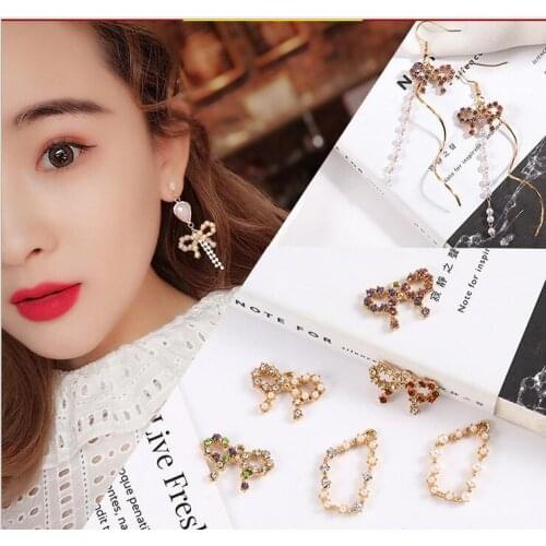 10pcs pearl bow geometric earrings diy handmade earrings jewelry material package accessories