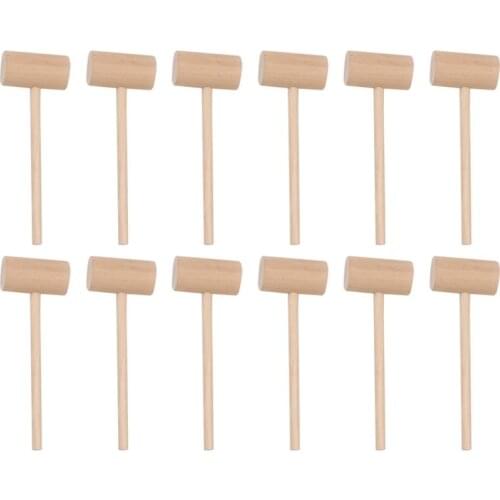 12pcs Solid Wood Mini Hammers Hitting Hammer Cake Mallet Kids Educational Toy (Round)