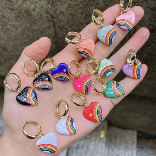 3Pairs Hoop Dangle Earrings Jewelry Enamel Heart CZ Rainbow Earring, Heart Huggie Earrings, Gift for Her fashion women girl gift