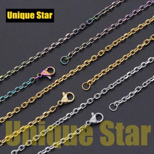 3pcs/lot 3mm 100% Stainless Steel Rainbow/Gold Plated Basic Cross Link Chain Necklace Wholesale Diy Jewelry Making Basic Chains