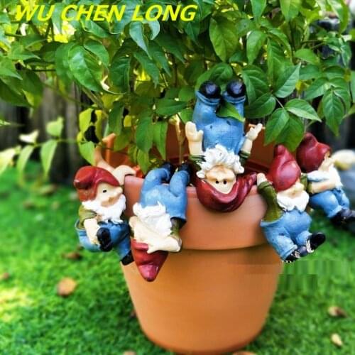 WU CHEN LONG 6Pcs/set Dwarfs Art Sculpture Figure Figurine Creative Resin Flower Pot Landscaping Pendant Garden Decoration R5567