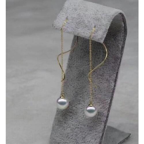 Free shipping natural 9-10mm round Freshwater Pearls Earrings 925