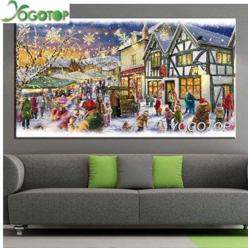 Large 5D DIY Diamond Painting Full Rhinestone Embroidery Scenery Snow house child Mosaic Decor Home Christmas Gift party YY1715