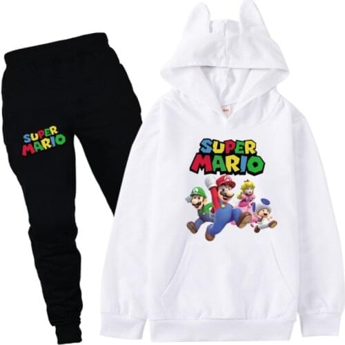 Kids Tracksuit Autumn boy Clothing Sets Mario Bros Cartoon Children Boys Girls Clothes Kids Hooded Pants 2 Pcs Suits