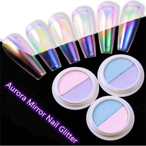 Two Color Solid Mirror Chrome Aurora Nail Powder Glitter Dust Holographic Nails Art Polish Pigment Nail Art Decorations Supplies