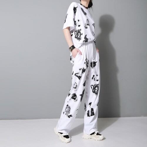 Harajuku T-shirt straight pants suit men womens tops and blouses 2 piece set summer clothes for women plus size
