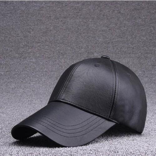 Seioum Winter black white PU leather cap dad hat 6 panel trucker hats solid baseball caps for men bone masculino