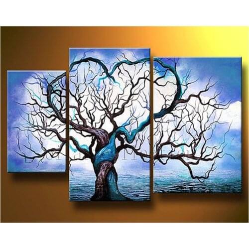 Classic style home decoration diamond painting Blue Ocean Cloud Tree 3 pcs resin square drill full diamond embroidery triptych