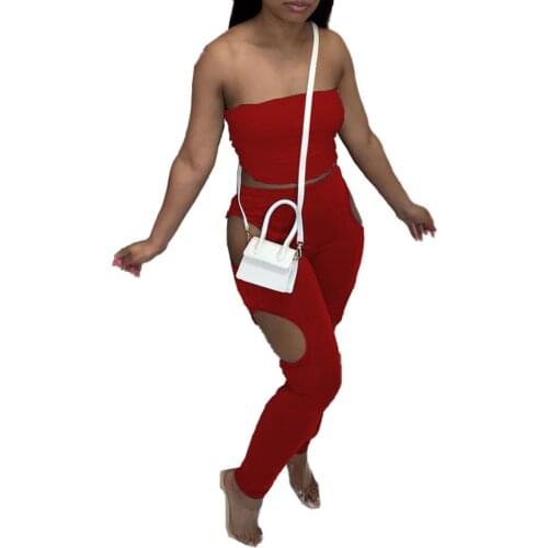 Summer Sexy Tracksuit Women Casual Solid Sportswear Tube Crop Top + Hollow Out Leggings Bodycon Club Two Piece Set Outfits