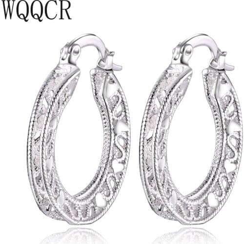 Fashion New 925 Silver Color Hollow Flower Earrings Large Hollow Earrings Carved Flowers Boutique Jewelry Gift Earrings Women