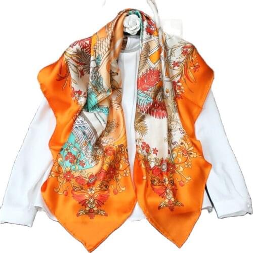 Fashion Scarves for Women Shawl Print Silk Satin Hijab Scarf Female Bandana Lady Luxury Brand Square Shawls Scarfs Coconut Tree