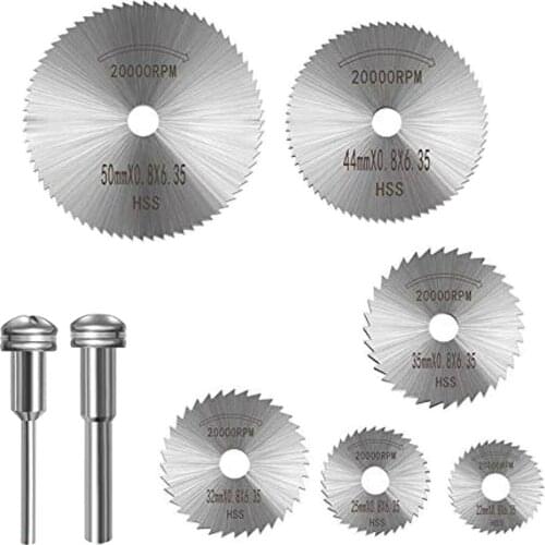 6pcs Circular SawBlades Set with 2pcs 1/8'' Extension Mandrel Rotary Drill Bladings Steel Sawing Disc Wheel Cutting Blading