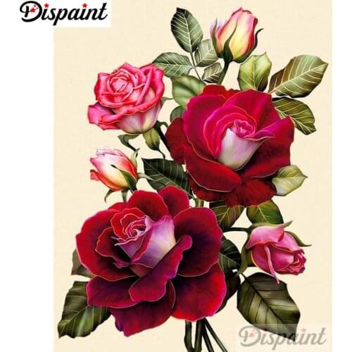 Dispaint Full Square/Round Drill 5D DIY Diamond Painting "Red rose flower" Embroidery Cross Stitch 5D Home Decor A10362