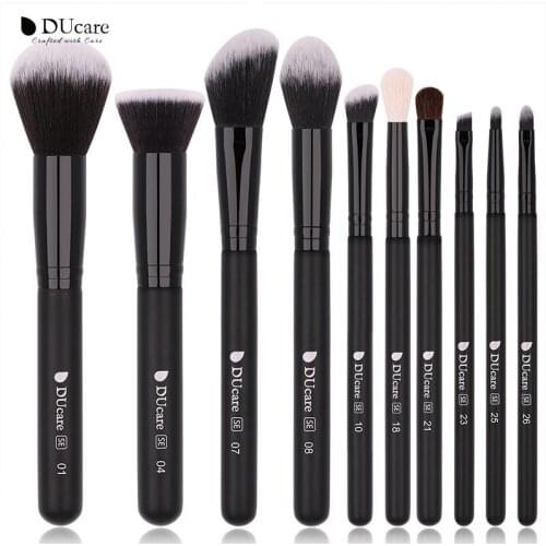 DUcare 10Pcs Professional Makeup Brush Set Synthetic Goat Hair Powder Foundation Eyeshadow Eyeliner Black Make Up Brushes Tools