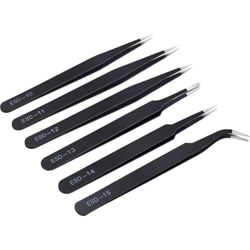 6PCS Precision Tweezers Set Upgraded Anti-Static Stainless Steel Curved of Tweezers for Electronics Laboratory Work Jewelry