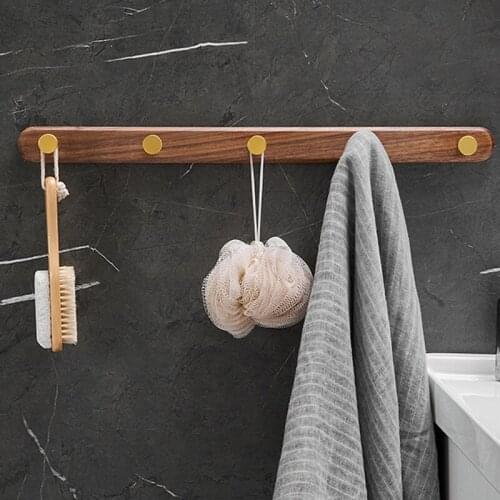 Black Walnut Wood Hook Wall Hanger Wall-mounted Entrance Hallway Door Coat and Hat Clothes Metal Coat Hook Strong Sticky Hook