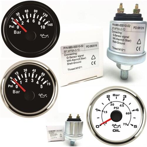 Brand New 0-5Bar 0-10Bar Measuring Range Oil Pressure Sensors Auto Mechanical Sensors M10X1 NPT1/8 Oil Pressure Meter for Boat