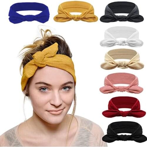 Cotton Solid Color Women Headband Crossed Bunny Ears Turban Twist Knitted Hairband Hair Accessories Twisted Headwrap