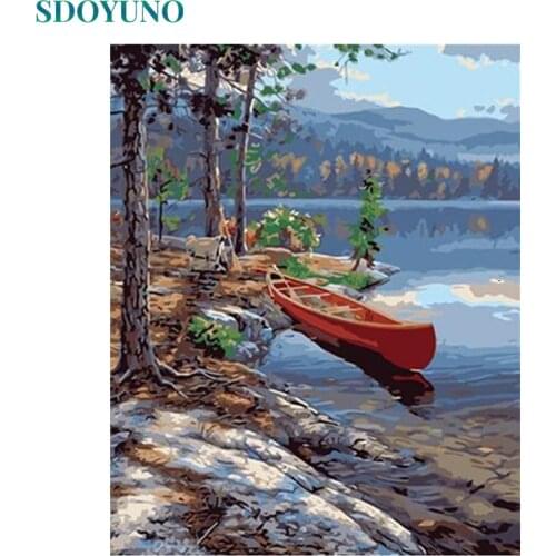 SDOYUNO DIY Acrylic Painting By Numbers Kits 60x75cm Scenery Coloring By Numbers On Canvas Frame Digital Painting Room Decor