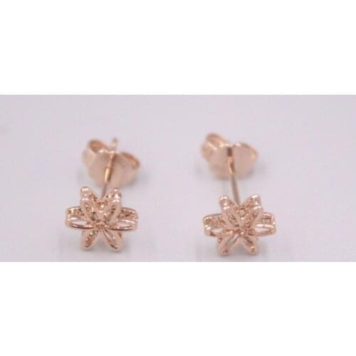 Real Pure 18K Rose Gold Stud Women Gift Lucky Hollow Double Flower Earrings / 1.2g AU750