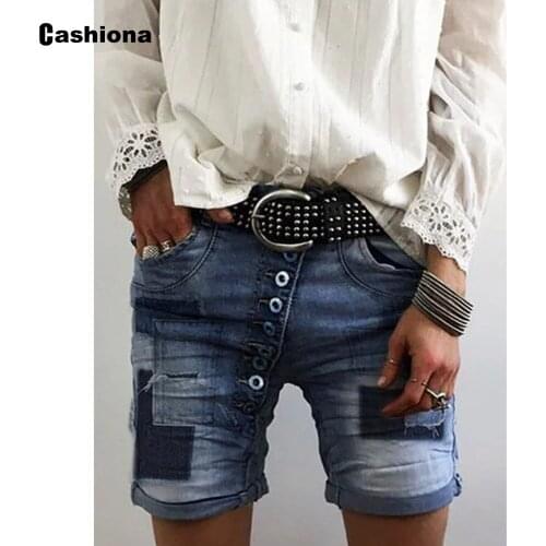 Plus size 3XL Fashion Bottoms Cargo Short Jeans Women clothing Moto & Biker Fake Buttons Pockets Design Demin Shorts Streetwear