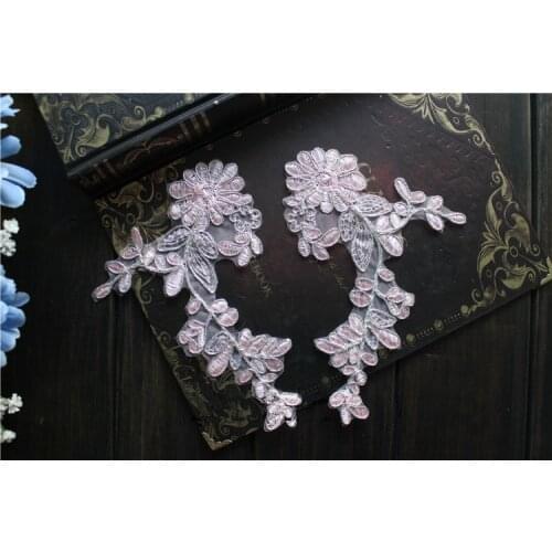 Light pink lace flower Car Bone Embroidery Corded Lace Applique Patch Sewing Embroidery Lace Motif ForWedding Dres