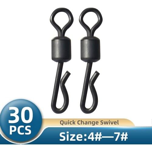 TIANNSII 30pcs Matt Black Rolling Quick Change Swivels Carp Rigs Body Q-shaped Swing Snap Connector Carp Fishing Accessories