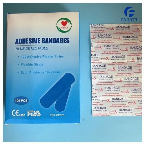 1pack 50pcs 72*19mm blue strip waterproof band aid metal detectable plaster food bandaid wound paste BRC examination