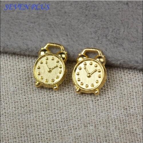 High Quality 10 Pieces/Lot 10mm*14mm Gold Color Alarm Clock Charms Diy Metal Charms