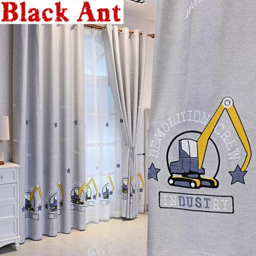 Excavator Embroidered Blackout Curtain For Kids Boys Bedroom Sheer Curtain Cartoon Kindergarten Window Blinds Drape X-JD970#20