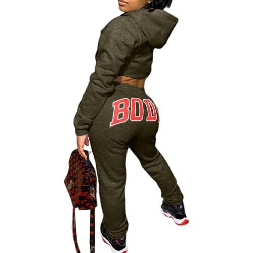 Women Sport Tracksuit Autumn Long Sleeve Hooded Crop Top Sweatshirt High Waist Pants Fitness Exercise Female Set Plus Size