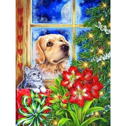 Animals Diamond Painting 5D 100% Full Square Flower Diamond Embroidery Dog Wall Decor Inlaid Resin Embroidery Craft Cross stitch
