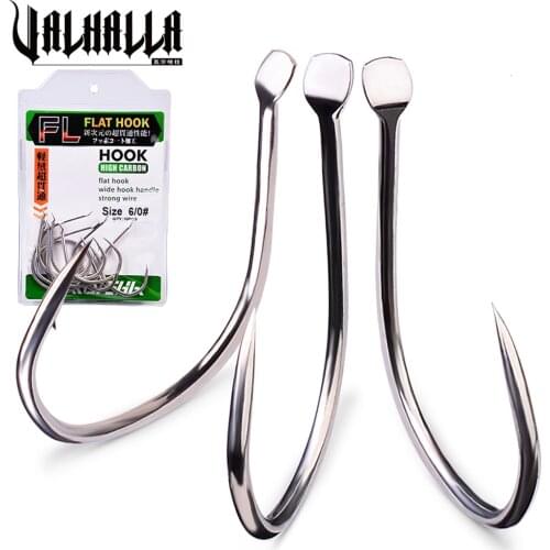 VALHALLA 100pcs Jigging Fishing Hooks 1/0-2/0-3/0-4/0-5/0# Slow Pitch Flat Sea Fishhooks Strength Tip Sharp Single Hooks Barbed